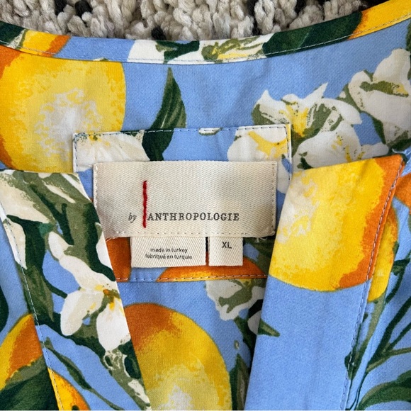 Anthropologie Somerset Maxi Dress Tiered Iris Blue Lemon Print Dress Women’s XL - Picture 7 of 14